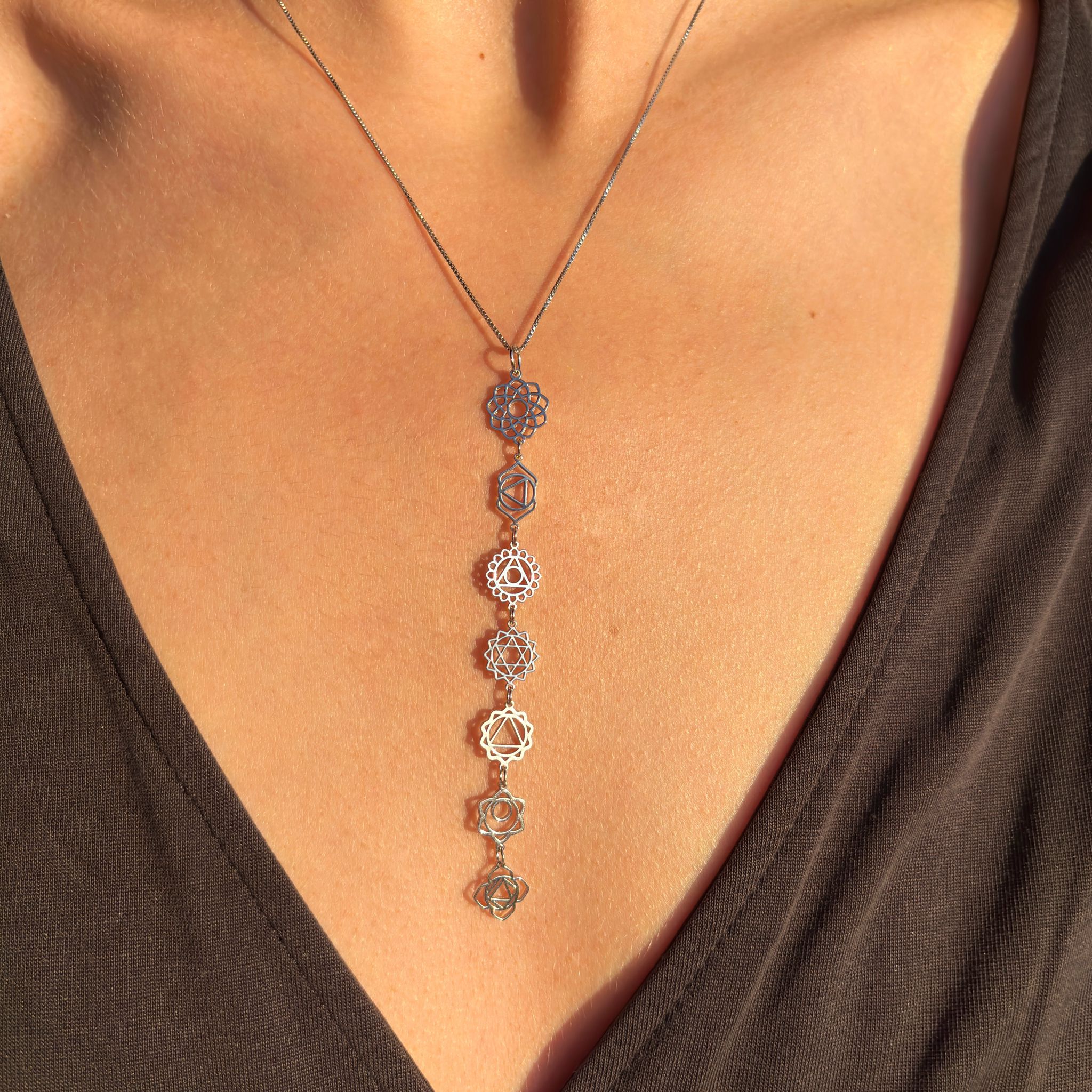 Colgante 7 Chakras Plata Rodiada