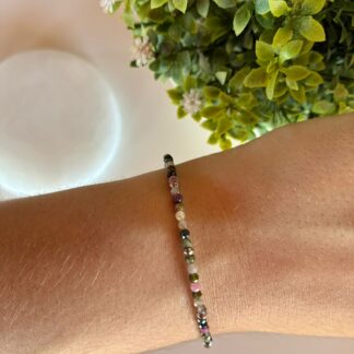Pulsera Facetada Turmalina Multicolor y Acero