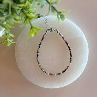 Pulsera Facetada Turmalina Multicolor y Acero